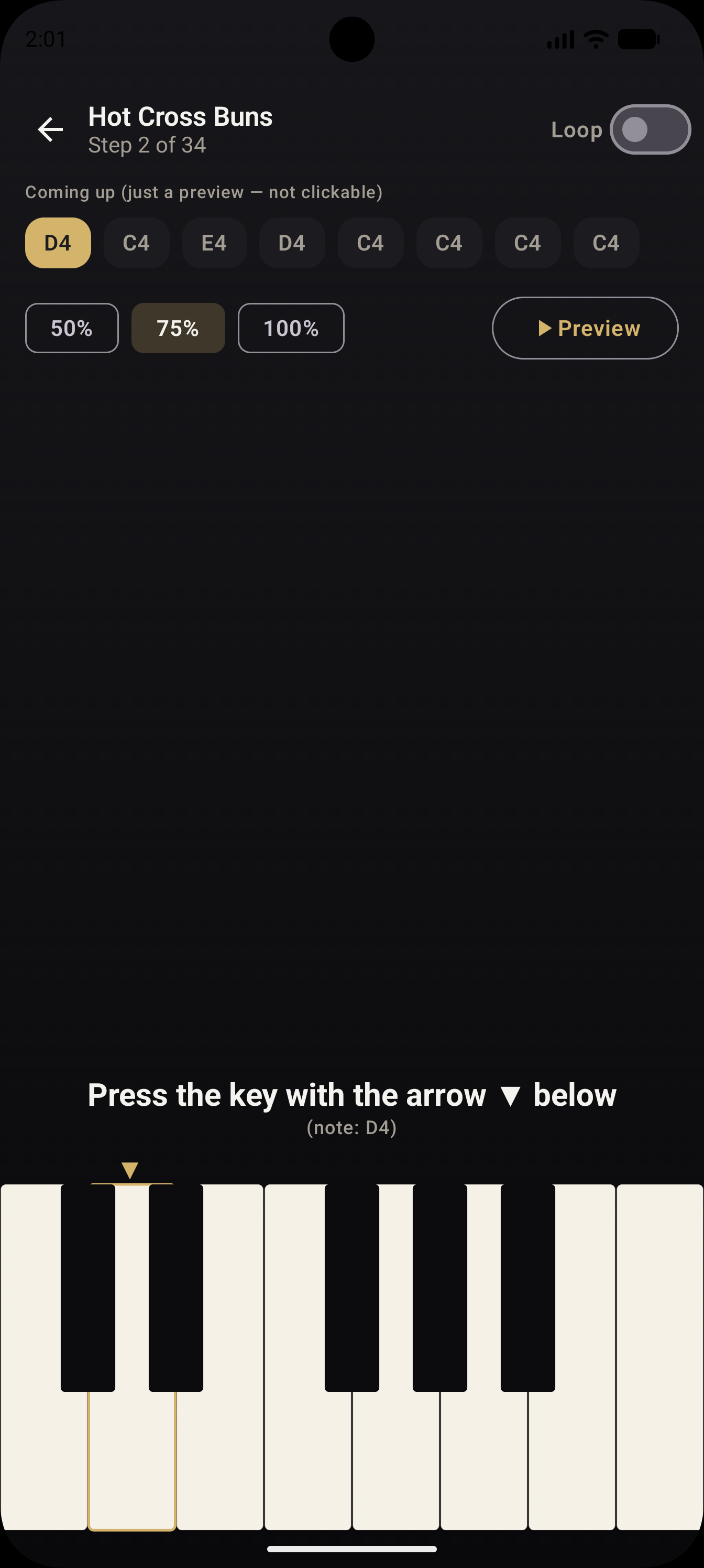 Piano guided practice mode